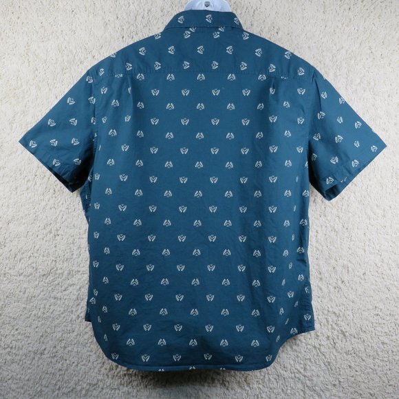 Goodfellow* Men's Short Sleeve Button Down Curved Hem BOHO Slim Shirt~ Size‎ XXL - Picture 2 of 12